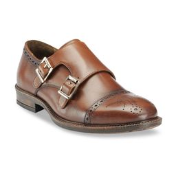 Teakwood Leathers Men Brown Textured Leather Formal Monks-image-46