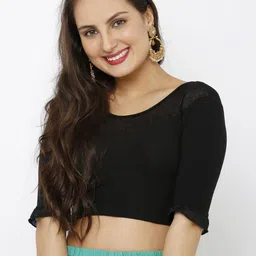 Salwar Studio Women Black Solid Stretchable Readymade Saree Blouse-image-81