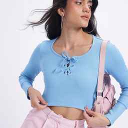 glitchez Lace-Up Perfection Ribbed Fitted Crop Top-35