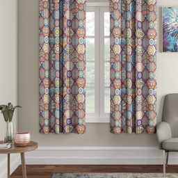 Cortina Blue & Orange Set of 2 Digital Printed Window Curtains-43