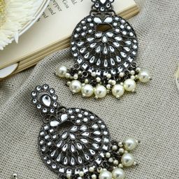 TEEJH Silver-Toned Contemporary Chandbalis Earrings-18