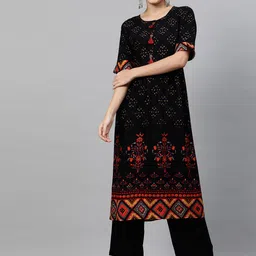 STREET 9 Black & Yellow Geometric Printed Kurta-image-94