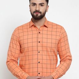 JAINISH Men Orange & Black Regular Fit Checked Formal Shirt-image-19