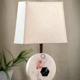 POSH-N-PLUSH Beige Solid Hexagon Marble Table Lamp-25