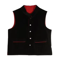 My Little Lambs Boys Black Solid Velvet Pure Cotton Nehru Jacket-44