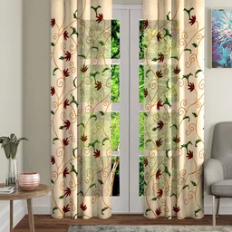 Soumya Beige & Green Single Sheer Hand Embroidered Door Curtain-45