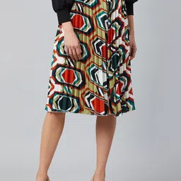 RARE Women White & Red Printed A-Line Midi Skirt-image-91