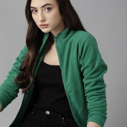The Roadster Lifestyle Co. Women Green Solid Fleece Sweatshirt-47