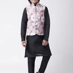 Hangup Boys Navy Blue Solid Kurta with Pyjamas and Jacket-image-2