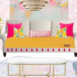 THROWPILLOW Mustard & Pink 3 Seater Sofa Cover-image-47