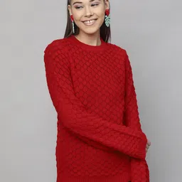 STREET 9 Women Red Self Design Pullover Sweater-12