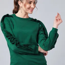 Athena Women Green Solid Sweatshirt-70