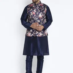 Benstoke Men Blue & Pink Solid Kurta with Pyjamas-image-60