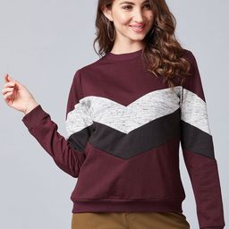 Athena Women Burgundy & Grey Colourblocked Sweatshirt-image-61