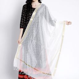 Clora Creation Women White & Gold-Coloured Embellished Dupatta-25