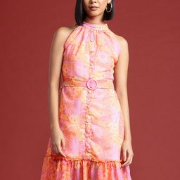 all about you Printed Ruched Halter Neck A-Line Dress-image-44