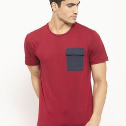 DOOR74 Men Maroon Solid Round Neck T-shirt-image-99