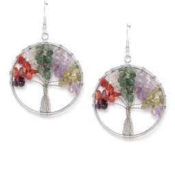 RICHEERA Multicoloured Silver-Plated Agate-Studded Circular Drop Earrings-2