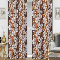Good Homes by Home Candy Brown & Orange Set of 2 Long Door Curtains-11