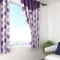 Cortina Purple Single Leaf Print Window Curtain-6