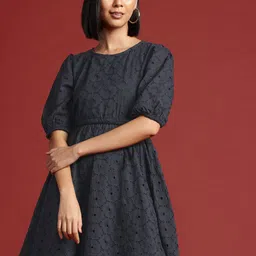 all about you Pure Cotton Schiffli A-Line Dress-image-16