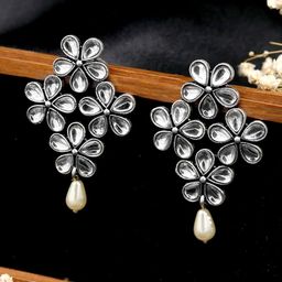 TEEJH Silver-Toned Contemporary Drop Earrings-54