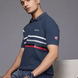 Ducati Striped Polo Collar Pure Cotton T-shirt-picture-13
