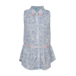 Miyo Girls Blue & Off-White Self Design Top-image-22