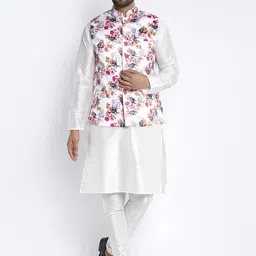 Benstoke Men White Solid Kurta Set with Nehru Jacket-picture-15