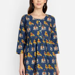 SAHORA Women Blue Blockprint Printed Peplum Pure Cotton Top-image-17