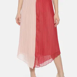 ISU Women Pink & Red Colourblocked A-line Skirt-image-33