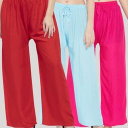 Clora Creation Women Pack Of 3 Multicoloured Knitted Straight Palazzos-44