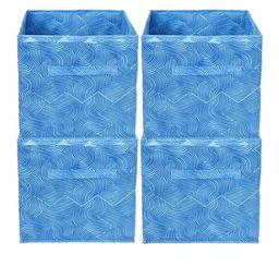 Kuber Industries Set Of 4 Blue Printed Large Foldable Storage Organisers With Handles-42