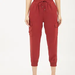 Harpa Women Rust Red Smart Solid Regular Trousers-picture-16