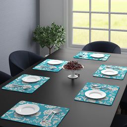 Saral Home Set of 6 Turquoise Blue Printed Table Placemats-45