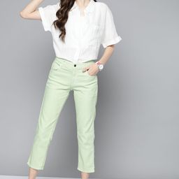 Harvard Women Green Straight Fit Stretchable Cropped Jeans-image-6