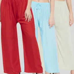 Clora Creation Women Maroon & Blue Set of 3 Palazzos-image-97