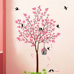 rawpockets Pink & Brown Tree With Birds & Nest Wall Sticker-picture-3