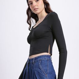 glitchez Adorable Allure Slit Hem Ruched Cropped Top-16