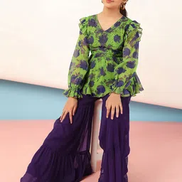 Antheaa Embellished V Neck Top With Trousers-image-53