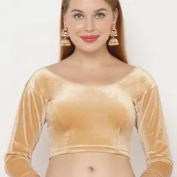 SALWAR STUDIO Women Gold-Coloured Solid Stretchable Readymade Saree Blouse-image-7