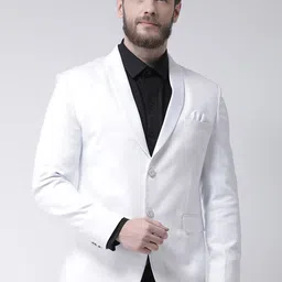 Hangup Men White Self Design Tuxedo Blazer-image-86