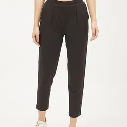 Harpa Women Black Smart Regular Fit Solid Regular Trousers-image-61