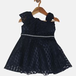 Peppermint Girls Navy Blue Self Design Fit and Flare Dress-image-28