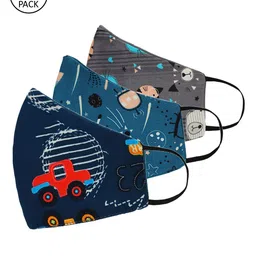Tossido Kids Pack Of 3 Safety Cartoon Printed 3-Ply 100% Cotton Premium Reusable Cloth Face Masks-22