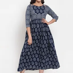 Indibelle Women Blue Printed Fit and Flare Dress-picture-49