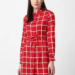 StyleStone Women Red & White Checked Shirt Dress-image-57