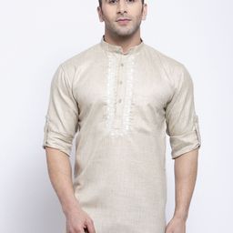 Klotthe Men Cream-coloured Floral Yoke Design Thread Work Kurta-30