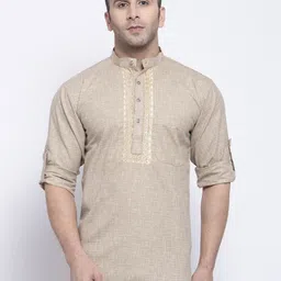 Klotthe Men Beige Thread Work Kurta-image-30