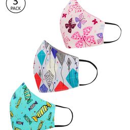 Tossido Kids Pack Of 3 Digital Printed Reusable 3-Ply 100% Cotton Cloth Face Masks-52